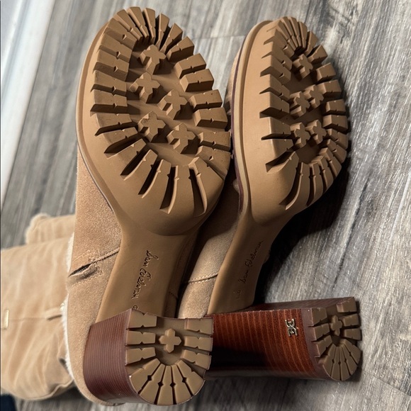 NWOB Sam Edelman Suede Sherling Detail Platform Tan Beige Knee High Size 9 - Picture 12 of 12
